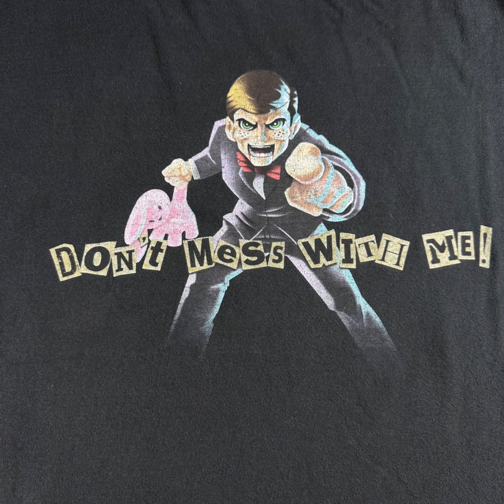 Goosebumps Mens Large Slappy The Dummy Graphic T-Shirt Don't Mess With Me Black